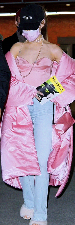 “Ariana Grande wows in bubble gum pink top and jeans as she leaves the Broadway production of Wicked