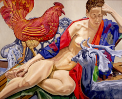artomatica:Model with Rooster and Deer Philip Pearlstein 1993Oil on Canvas49” x 61”