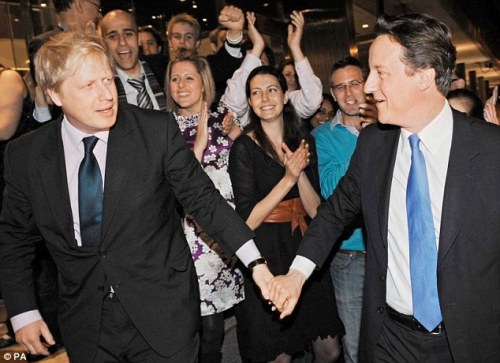 David Cameron, re-elected Prime Minister of the UK, walks hand in hand with his new spouse Boris Joh