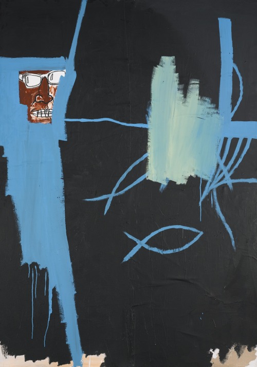 thunderstruck9:  Jean-Michel Basquiat (American, 1960-1988), Untitled, 1983. Acrylic, oilstick and paper collage on canvas, 214 x 152.4 cm.via etudes-studio