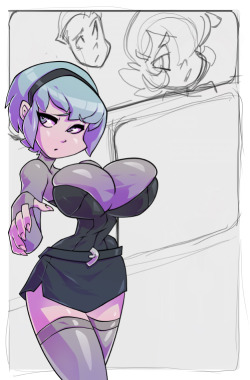 grimphantom2: toonbombshell: Progress shot of pg 7 of D3VIL DOLLS, showcasing the final design for one of the 3 female lead chars, the sulky Phae. Official page: http://d3vildolls.webcomic.ws/comics/ Thicc! 