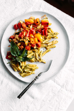 foodiebliss:  Hemp Seed + Flax Oil Basil Pesto W/ Penne &amp; Roasted VegetablesSource: Faring Well