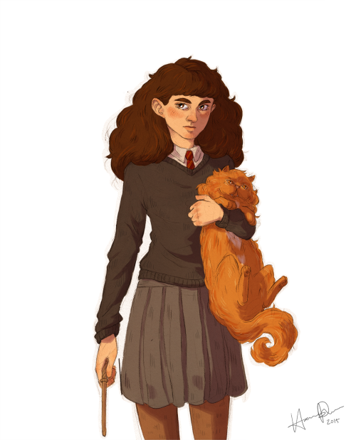 saerw:  Hermione, our heroine &lt;3 with a mildly displeased Crookshanks  