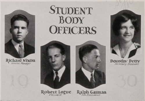 Richard M. Nixon, 1930 &ndash; Whittier High School What kind of dirt do you think he had on Logue?