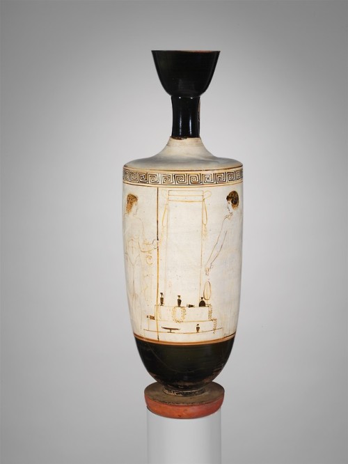 the-met-art:  Terracotta lekythos (oil flask) by Bosanquet Painter, Greek and Roman ArtMedium: TerracottaRogers Fund, 1923 Metropolitan Museum of Art, New York, NYhttp://www.metmuseum.org/art/collection/search/251382