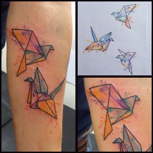 Origami watercolour birds. #tattoo #tattoos #luckycattattoo #luckycattattooparlour #origami #origami
