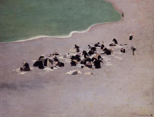 Washerwomen at Etretat (Women Drying Laundry on the Beach), 1899, Felix VallottonMedium: oil,cardboa