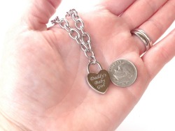 twistedskrews:  Custom Engraved Heart Padlock Charm 316L Surgical Stainless Steel bracelet!  Customize your own on BOTH sides, up to 3 lines PER side!https://www.etsy.com/listing/228658641/bdsm-engraved-custom-submissive-bracelet?ref=shop_home_active_1