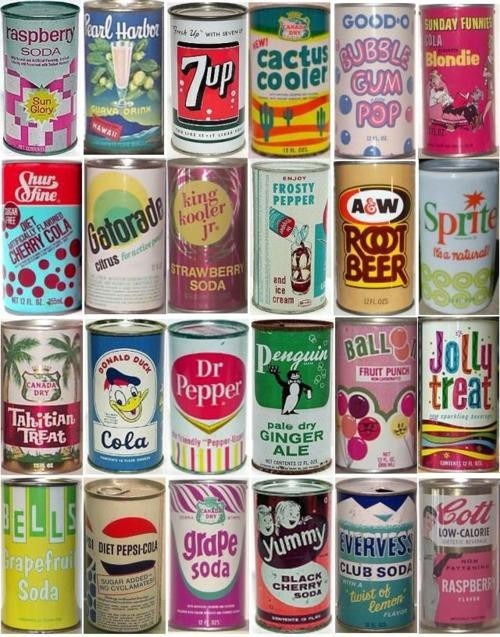 scottheim: retro soda cans  I want a giant straw that connects all of these.