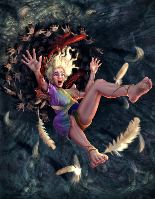 Arke plunging into Tartarus after her wings were ripped out by Zeus