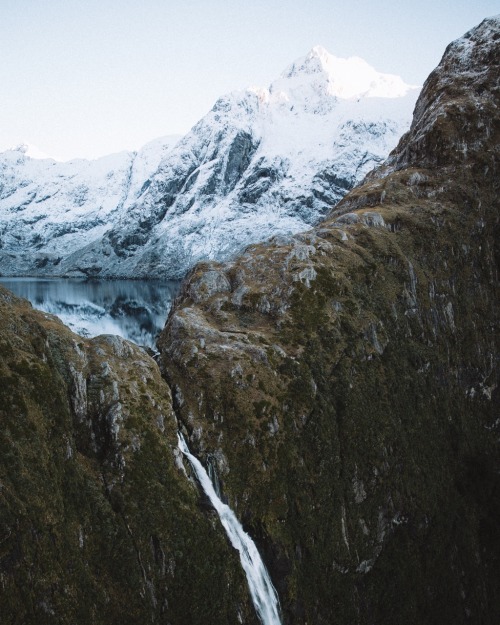 bryandaugherty:Lake, mountains and a waterfall ✔️