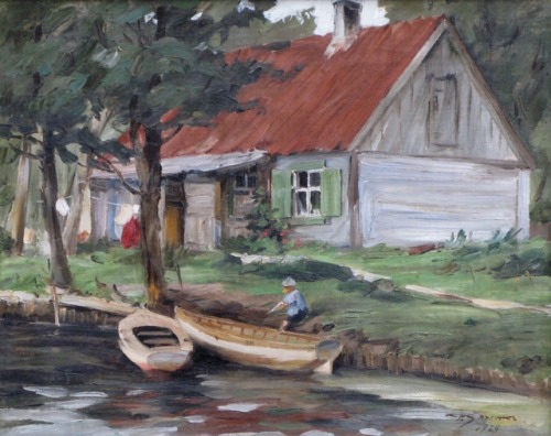 Pauls Šprenks (1898-1988)Ainava ar māju un laivām // Landscape with House and Boats (1929)