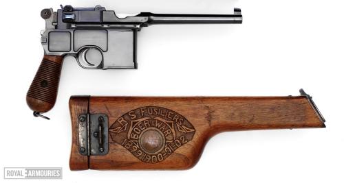 Mauser C96 pistol captured by the Royal Scots Fusiliers, Boer Wars, 1899-1902.from The Royal Armouri