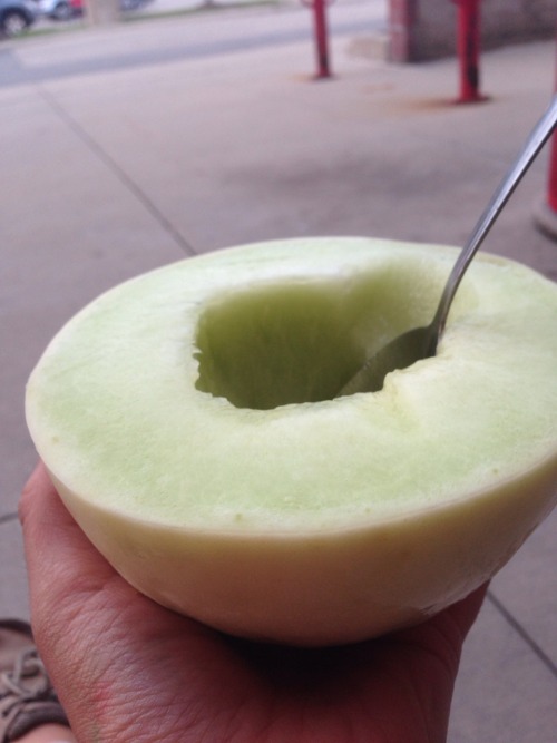 Dinner  Honeydew melon  Just just enjoying second dinner sitting outside on my break at work. It was