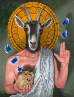 fer1972:  Goats Go To Hell11x14 • Acrylic on Wood • 2013Kristin Forbes-Mullane kfmgallery.comFor the Metamorphosis: Liminal Beings &amp; Legendary Creatures group show at Gristle TattooCopyright &copy; reserved