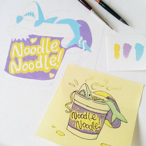 Noodle shark is becoming a big kid today  #wip #process #paintingprocess #postitproject #shark #nood