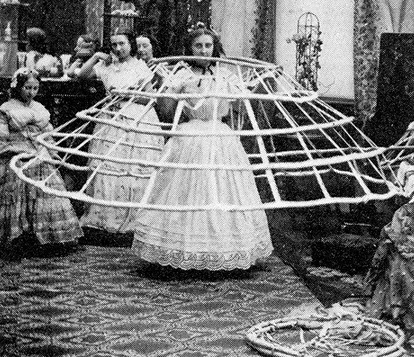 sixpenceee:Demonstration of hoop skirt assembly, 1860This is a set of satirical photos. NOT an accur