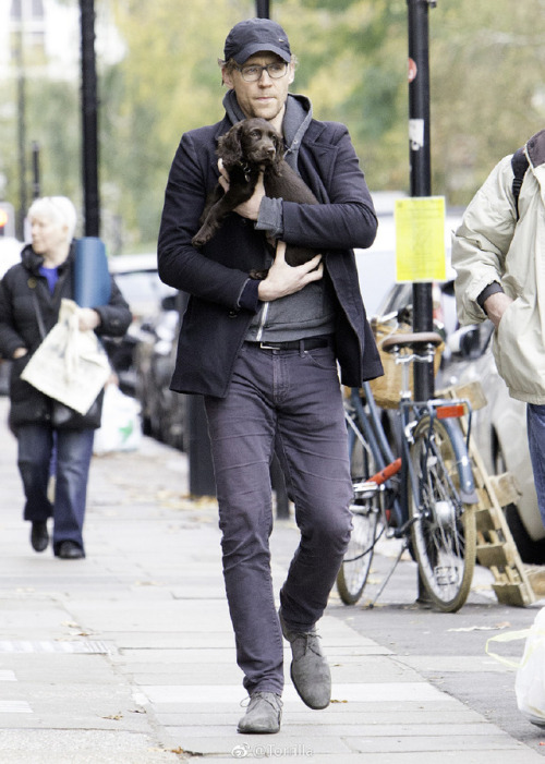 Tom with a puppy while out on a walk in London on November 9, 2017