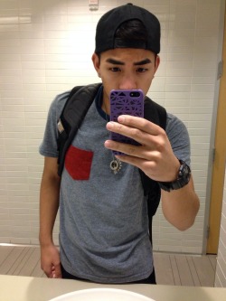 caprizian-hotaznguys:  Just used the restroom, but first! Let me take a quick selfie. ^_^ And then let the dick hang out @ home. That’s a BIG Asian dick. =) 