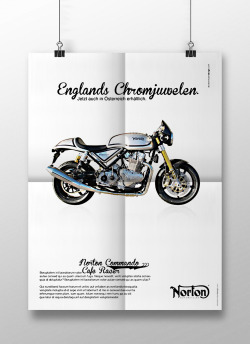 stockenhuber:  NORTON MotorcyclesAdvertising Agency: Stockenhuber DesignProject: Print Ad Campaign Presentation “Englands Chromjuwelen”engl. “Englands chrome jewels”Concept/Idea: D. StockenhuberArt Director, CD: D. Stockenhuber