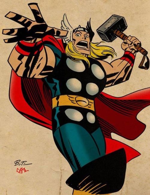 eugenetrepanier:
“ Thor by Bruce Timm. ~
”
Looks like Timm is in a bit of a Kirby mode here…