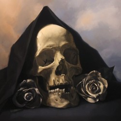 obsessedwithskulls:  Amazing painting by Patrick Mathews. http://instagram.com/p/qPYGhAE0sP/ 