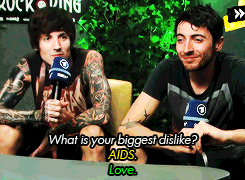 inkiero:  Oli Sykes &amp; Jordan Fish from BMTH on random questions. 