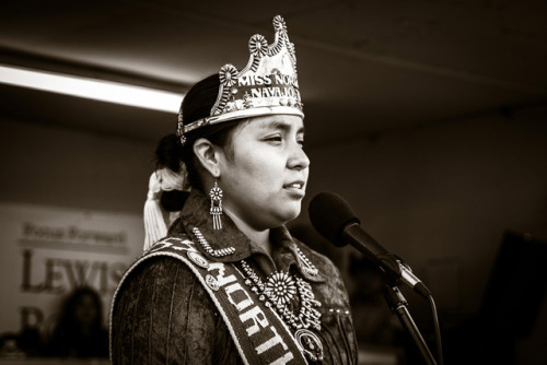  Megan Badonie, former Miss Northern Navajo Teen [2011-2012] introduces herself during the 66th Annu