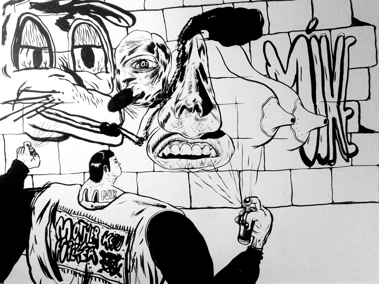 neverbrushmyteeth:  WORK IN PROGRESS illegal street painting :) sumi ink if you want