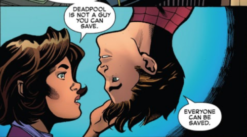 i-d0nt-even-kn0w:Favorite panel from the comic Spider-Man/Deadpool