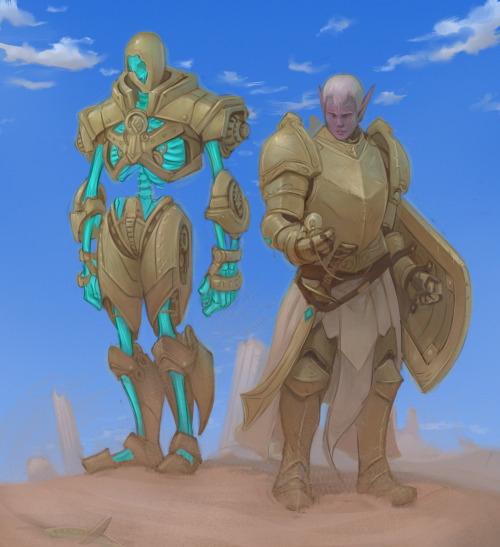 zhjake:commission of a paladin of the god of time + their construct!