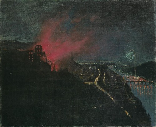 Emil Orlík (Czech, 1870-1932, b. Prague, Czech Republic) - Nächtliches Heidelberg mit Feuerwerk (Nig