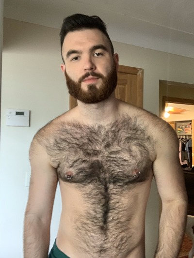 yummy1947:beardburnme2:Pup_lo Twitter This very handsome bear has a gorgeous beard, moustache and eyebrows. He’s grown a magnificent hairy chest and furrry belly through which an awesome “treasure trail” goes down to his navel, which is very hot.