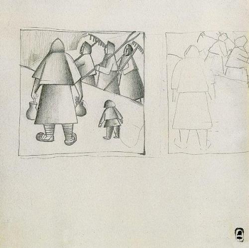 russian-avantgarde-art: In the field, 1912, Kazimir Malevich