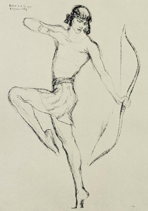 Arthur Grunenberg, Russisches Ballet, 1913. Lithographie-Tschernitschewa als Cleopatra-Bolm als Amou