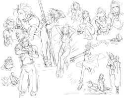 chirart:  Warm-ups. FF7, Zack and Aerith. relationship goals