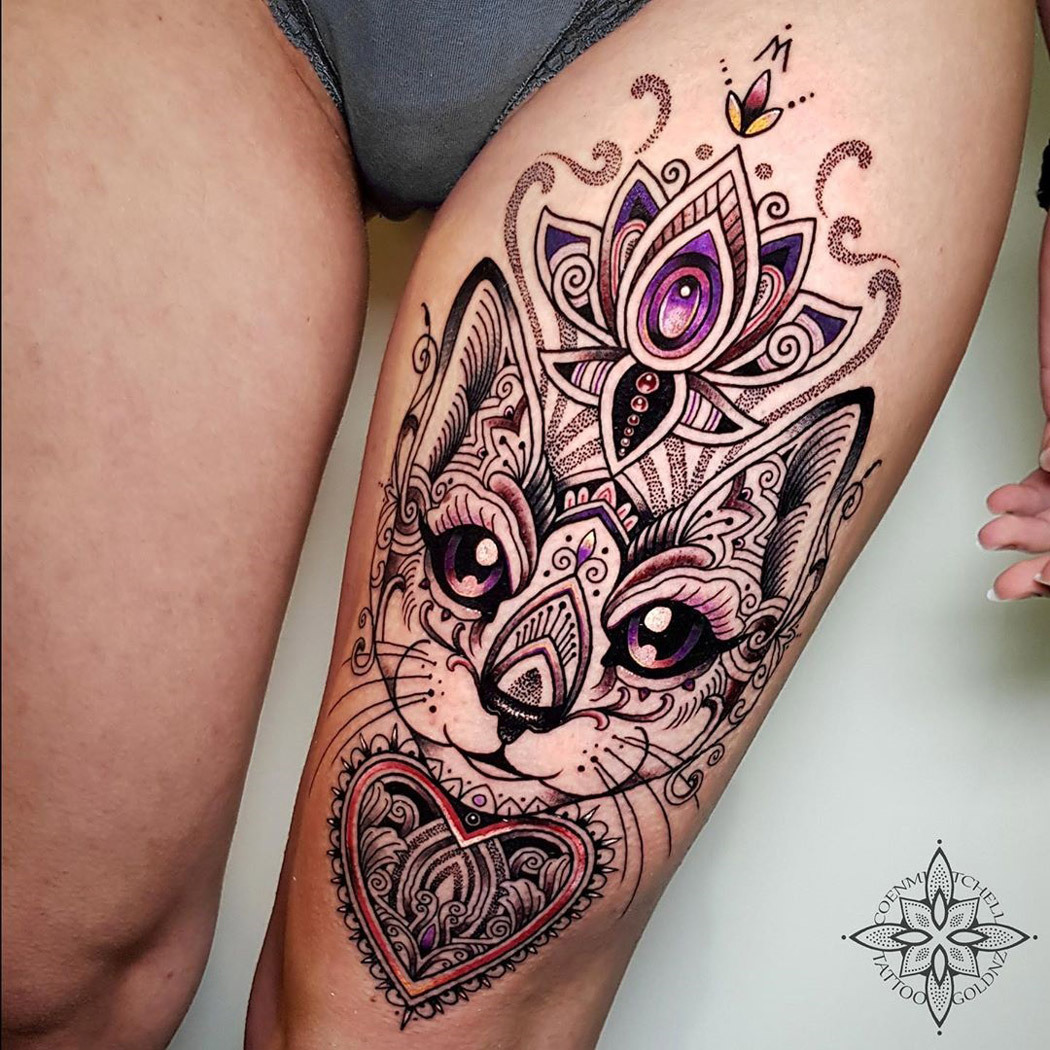 Cat and Flowers tattoo by Lena Art  Post 28105
