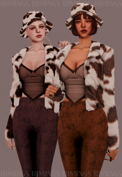  [RIMINGS] Fur jacket & Fur Hat & Bell bottom Pants - TOP / BOTTOM / HAT- NEW MESH- ALL LODS