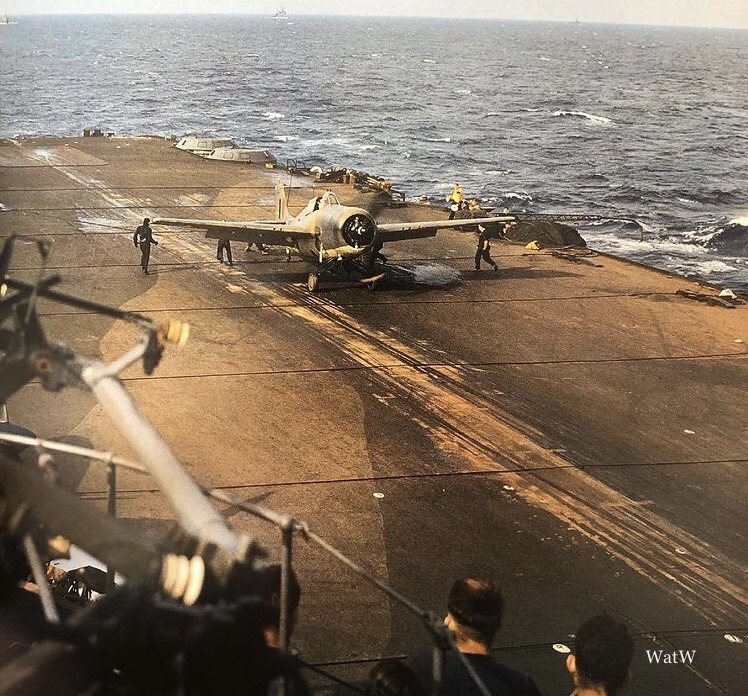 theworldatwar:A Grumman Martlet fighter prepares to take off from HMS Formidable during Operation Torch - the Allied landings in Vichy French North Africa - November 1942