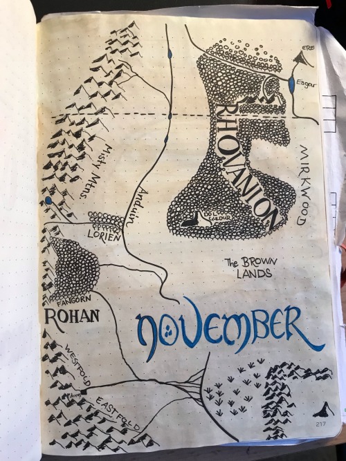 bujo title page, map of middle earth