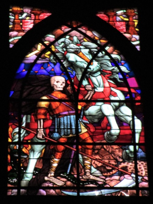 Death and War - two Horsemen of the Apocalypse in stained-glass designed by Pascal Blanchard and mad