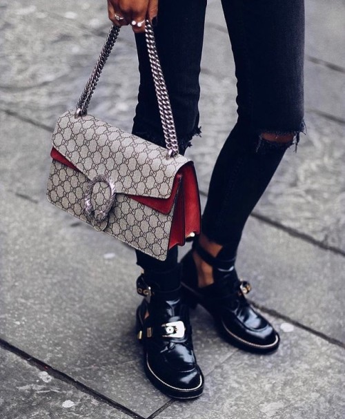 Street chic with Gucci bag.