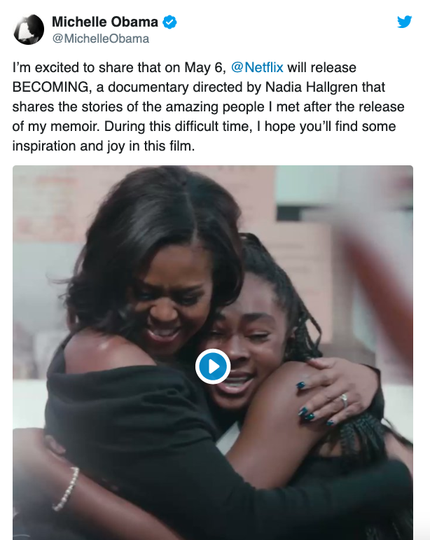 Michelle Obama ‘Becoming’ Doc Is Coming To NetflixA documentary chronicling Michelle Obama’s book tour of her best-selling memoir Becoming will soon be available on Netflix. The former First Lady and the streaming service announced the upcoming...