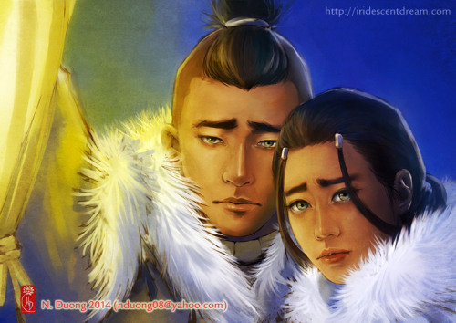 Practice painting of Sokka and Katara, because I have never been able to get them right. Referenced 