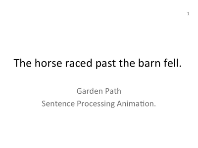 A gif showing how we might process garden path sentences from this website on human sentence processing. From the description:
“Though we easily understand most sentences in written texts, we also stumble upon constructions such as “The horse raced...