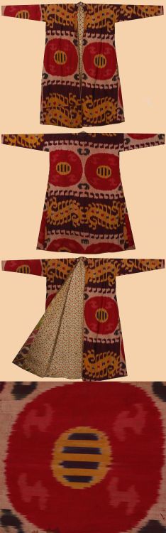Antique Silk Ikat Robe from Uzbekistan Central Asia, circa 1850