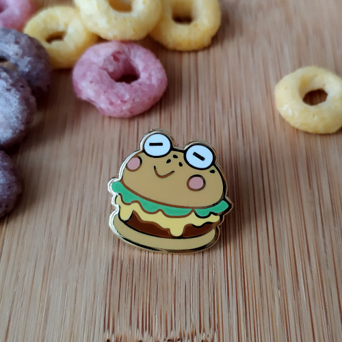 My new frog burger enamel pin is now available in my ecwid store and etsy  keropancakes.ecwid.com et