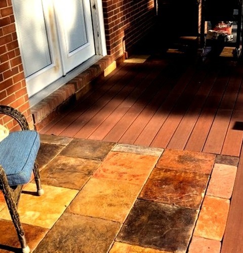 Deck In CharlotteIdeas For A Small Backyard Remodel With A Ground-level Deck Made Of Mixed Materials