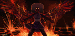 kilifish:  Ooh man… you guys, ALL my friend said to me was “Garnet with lava wings”, and I think my mind starting going a hundred miles per minute…  I imagined an AU where Garnet replaces Lapis as a corrupted gem, angered and hurt from being