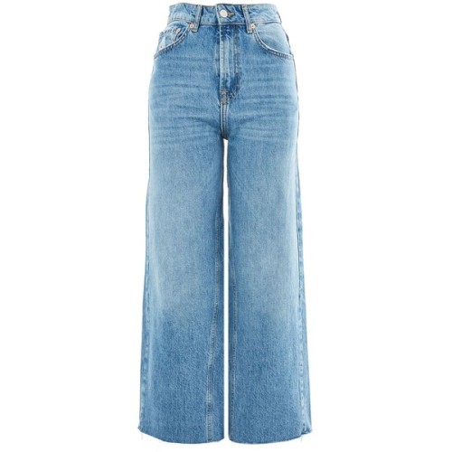 Topshop Moto Mid Blue Cropped Wide Leg Jeans ❤ liked on Polyvore (see more cropped jeans)